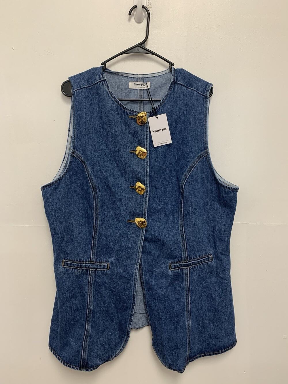 New Showpo Rhianna Denim Button Up Vest Top Women's US Size 16